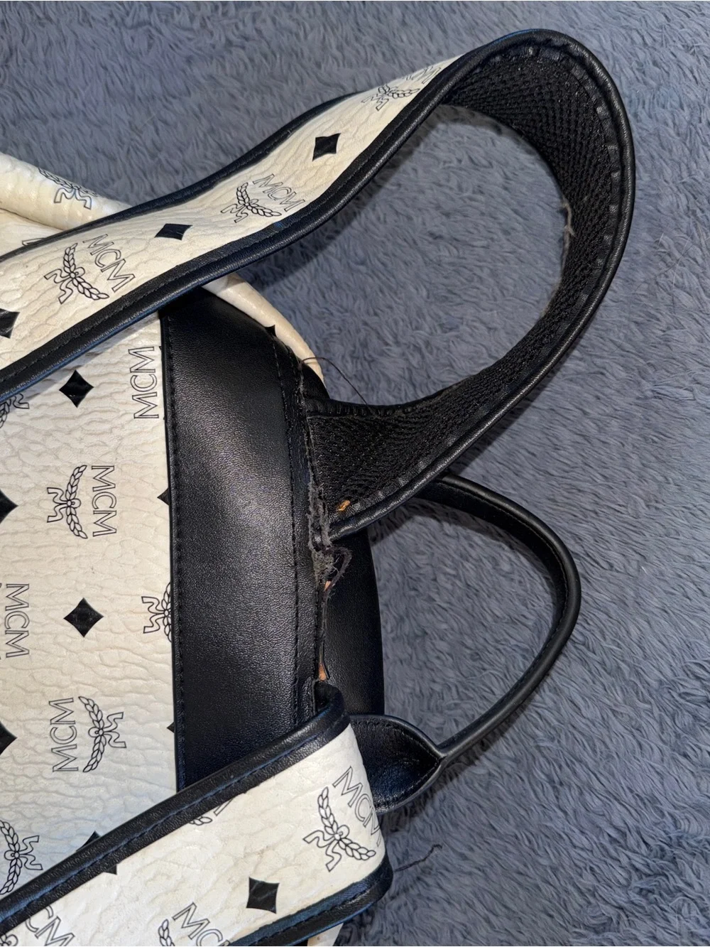 USED MCM Black & White Studded Backpack.